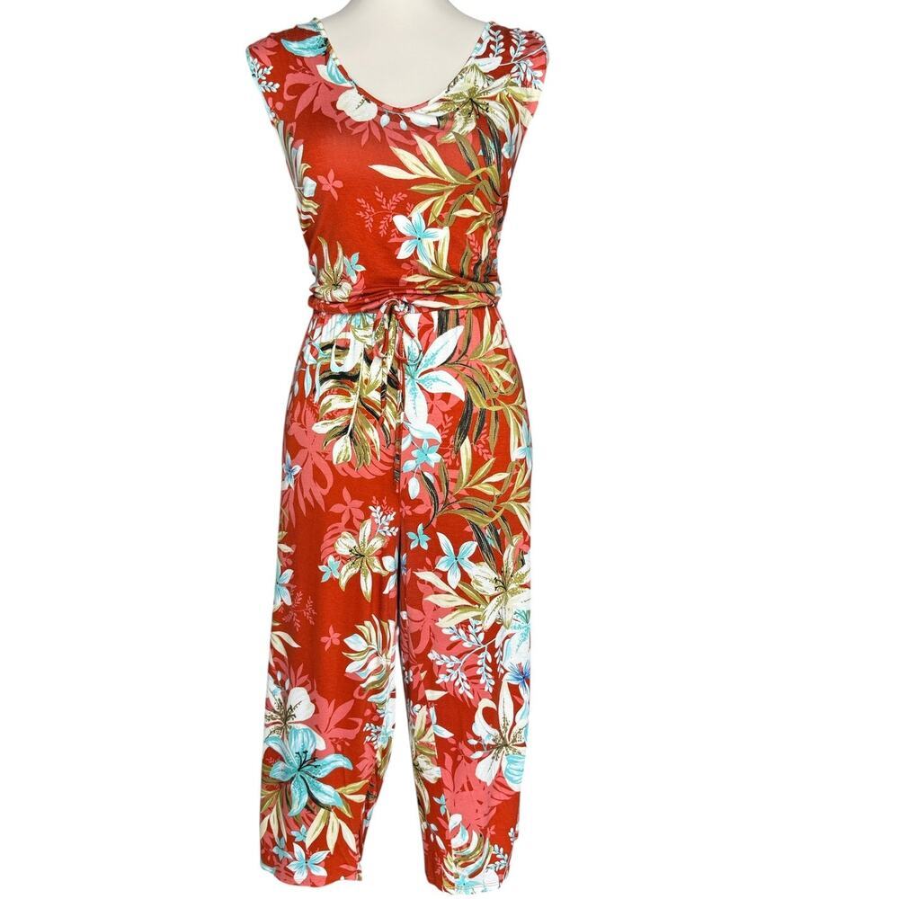 Spense Tropical Floral Wide Leg Jumpsuit Tie Waist Resort Large